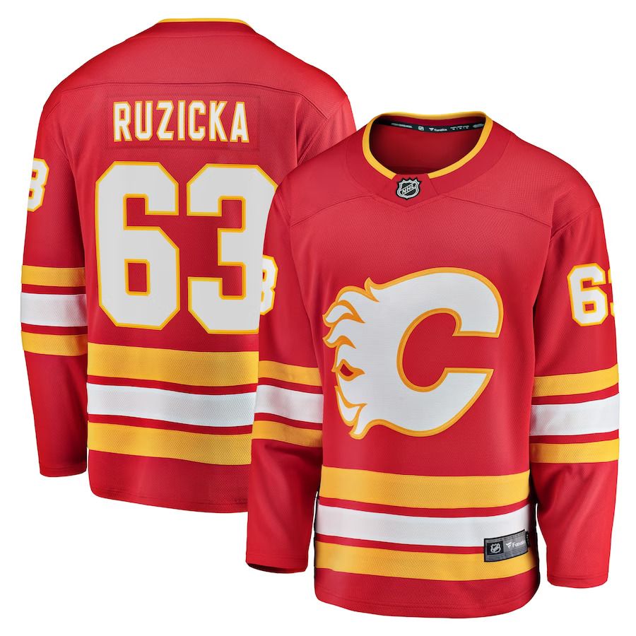 Men Calgary Flames 63 Adam Ruzicka Fanatics Branded Red Home Breakaway Player NHL Jersey